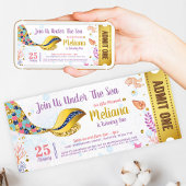 金ゴールドグリッターマーメイドザシーチケットパス 招待状