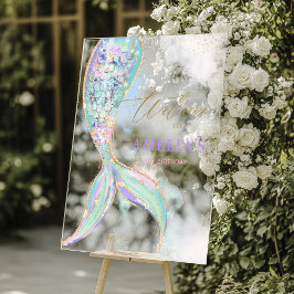 金ゴールドグリッターマーメイドテールアンダーザシーウェルカム アクリルサイン