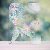 金ゴールドグリッターマーメイドテールアンダーザシーウェルカム アクリルサイン (ニュートラル)