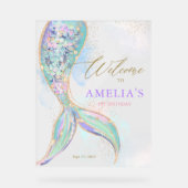 金ゴールドグリッターマーメイドテールアンダーザシーウェルカム アクリルサイン (正面)