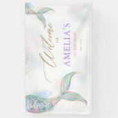 金ゴールドグリッターマーメイドテールアンダーザシーウェルカム 横断幕 (縦)