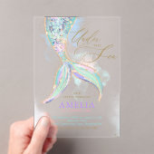 金ゴールドグリッターマーメイドテールアンダーザシー誕生日 アクリル招待状 (インサイチュ (ポータブル))