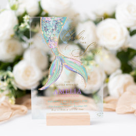 金ゴールドグリッターマーメイドテールアンダーザシー誕生日 アクリル招待状