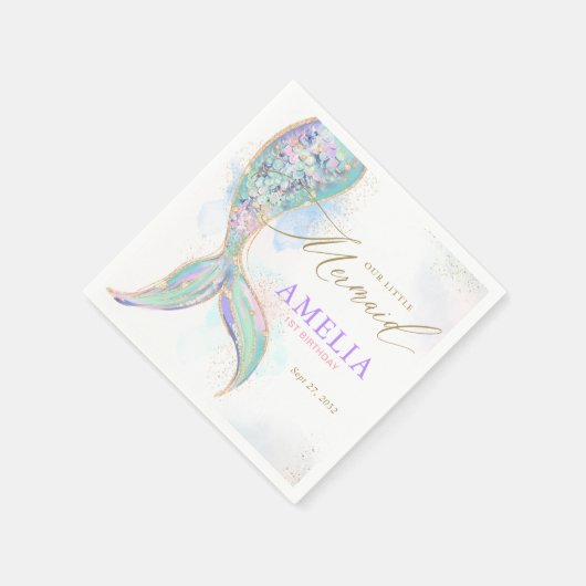 金ゴールドグリッターマーメイドテールアンダーザシー誕生日 スタンダードカクテルナプキン (角)