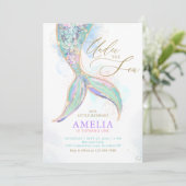 金ゴールドグリッターマーメイドテールアンダーザシー誕生日 招待状 (スタンド正面)