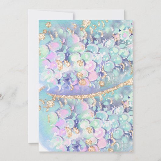 金ゴールドグリッターマーメイドテールアンダーザシー誕生日 招待状 (裏面)