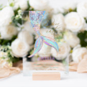 金ゴールドグリッターマーメイドテールダイブイン子供の誕生日 アクリル招待状