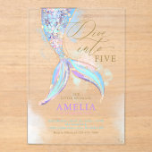 金ゴールドグリッターマーメイドテールダイブイン子供の誕生日 アクリル招待状 (正面)