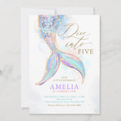 金ゴールドグリッターマーメイドテールダイブイン子供の誕生日 招待状 (正面)