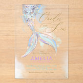 金ゴールドグリッターマーメイドテールワンダーザシー誕生日 アクリル招待状 (正面)