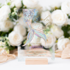 金ゴールドグリッターマーメイドテールワンダーザシー誕生日 アクリル招待状