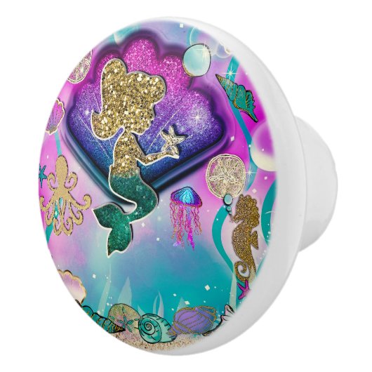 金ゴールドグリッターマーメイドホールディングスターフィッシュキュートベッドルーム セラミックノブ (右)