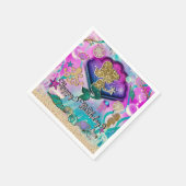 金ゴールドグリッターマーメイド&シェルズアンダーザシーパーティー スタンダードカクテルナプキン (角)