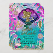 金ゴールドグリッターマーメイド&シェルズアンダーザシーパーティー 招待状 (正面/裏面)