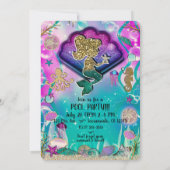 金ゴールドグリッターマーメイド&シェルズアンダーザシーパーティー 招待状 (裏面)