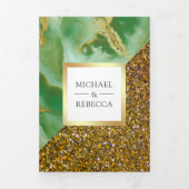 金ゴールドグリッターミントグリーンマーブルフォト結婚ズ 三つ折り招待状 (カバー)