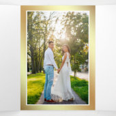 金ゴールドグリッターミントグリーンマーブルフォト結婚ズ 三つ折り招待状 (内部中)