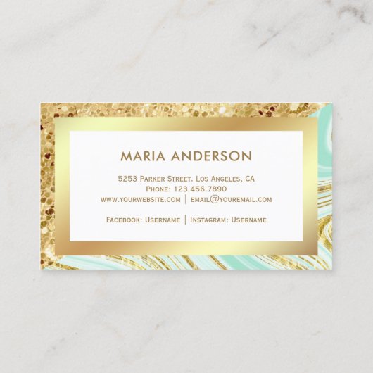 金ゴールドグリッターミントグリーンマーブルメイクアップアーティスト 名刺