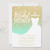 金ゴールドグリッターミントシックドレエレガントスブライダルシャワー 招待状 (正面)