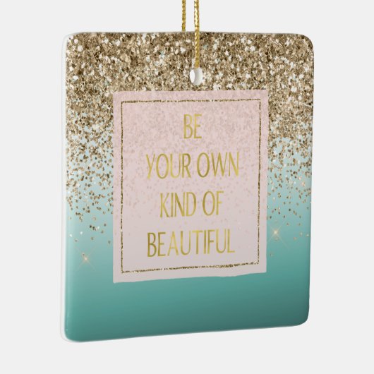 金ゴールドグリッターミント自分の種類の美しい セラミックオーナメント (右)