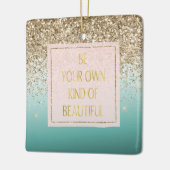 金ゴールドグリッターミント自分の種類の美しい セラミックオーナメント (左)