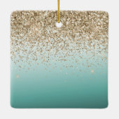 金ゴールドグリッターミント自分の種類の美しい セラミックオーナメント (裏面)