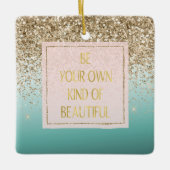 金ゴールドグリッターミント自分の種類の美しい セラミックオーナメント (正面)