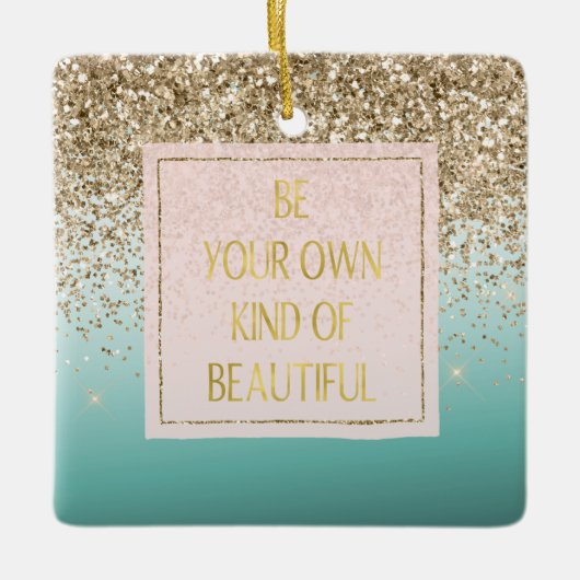 金ゴールドグリッターミント自分の種類の美しい セラミックオーナメント (正面)