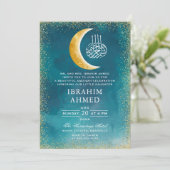金ゴールドグリッタームーンブルーグリーン宇宙イスラムAqiqa 招待状 (スタンド正面)