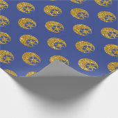 金ゴールドグリッタームーン&スターズパターンオンブルー ラッピングペーパー (角)