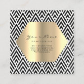 金ゴールドグリッターメイクアップまつげ白黒Chevron スクエア名刺 (裏面)