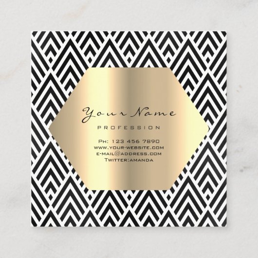 金ゴールドグリッターメイクアップまつげ白黒Chevron スクエア名刺 (裏面)