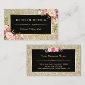 金ゴールドグリッターメイクアップアーティストヘアサロンフローララップ 名刺 (正面/裏面)