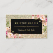 金ゴールドグリッターメイクアップアーティストヘアサロンフローララップ 名刺 (正面)