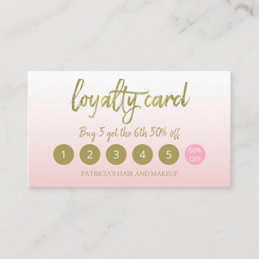 金ゴールドグリッターメイクアップアーティストヘアサロンロイヤリティカード 名刺 (正面)