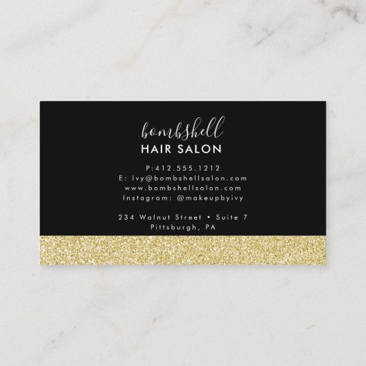 金ゴールドグリッターメイクアップアーティストヘアサロン 名刺 (裏面)