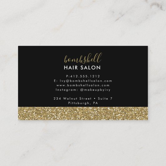 金ゴールドグリッターメイクアップアーティストヘアサロン 名刺 (裏面)