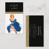 金ゴールドグリッターメイクアップアーティストヘアサロン 名刺 (正面/裏面)