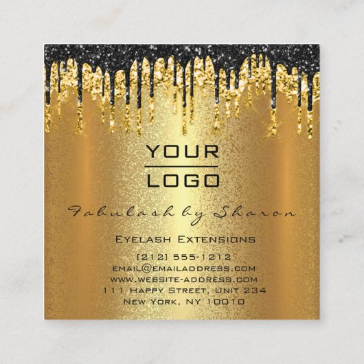 金ゴールドグリッターメイクアップアーティストラッシュロゴ スクエア名刺 (裏面)