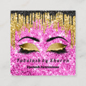 金ゴールドグリッターメイクアップアーティストラッズロゴピンク スクエア名刺 (正面)