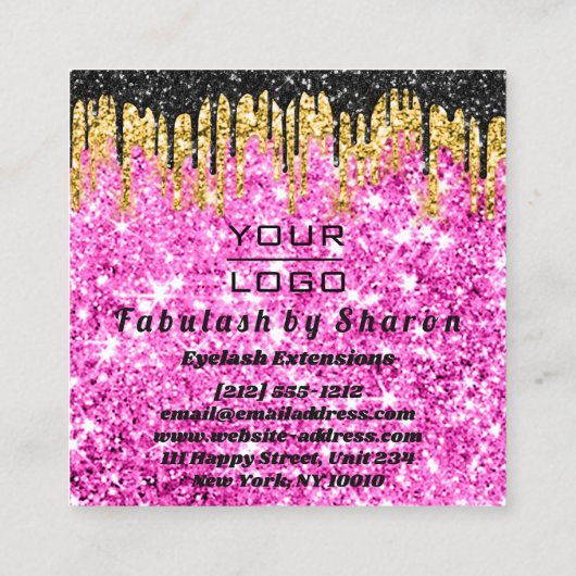 金ゴールドグリッターメイクアップアーティストラッズロゴピンク スクエア名刺 (裏面)