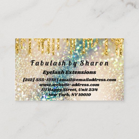金ゴールドグリッターメイクアップアーティスト遺跡自筆証書ティール(緑がかった色) 名刺 (裏面)