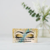 金ゴールドグリッターメイクアップアーティスト遺跡自筆証書ティール(緑がかった色) 名刺 (スタンド正面)