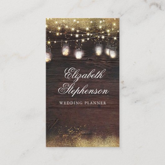 金ゴールドグリッターメイソンジャーライトカントリーウ素朴ッド 名刺 (正面)