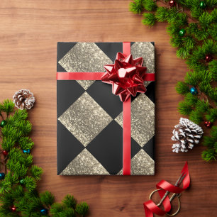 金ゴールドグリッターメタリックブラック抽象芸術シック ラッピングペーパー