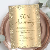 金ゴールドグリッターメタリック結婚50周年記念 招待状
