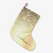 金ゴールドグリッターメタルモノグラムグラム名 スモールクリスマスストッキング (正面 (吊り時))