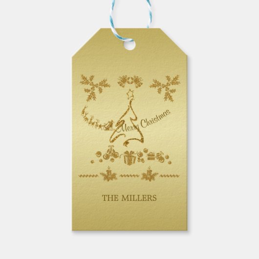 金ゴールドグリッターメリークリスマスサンタクロース金ゴールド ギフトタグ (正面)