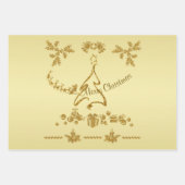 金ゴールドグリッターメリークリスマスサンタクロース金ゴールド ラッピングペーパーシート (正面)