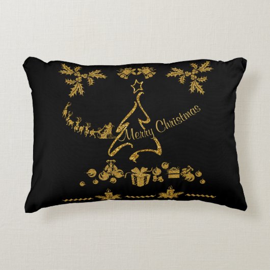 金ゴールドグリッターメリークリスマスサンタクロース アクセントクッション (正面)